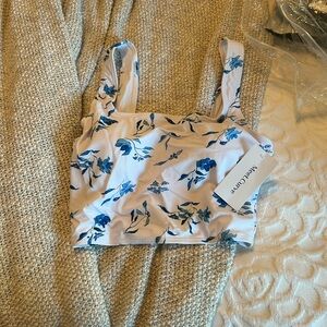 Blue & white floral swim top